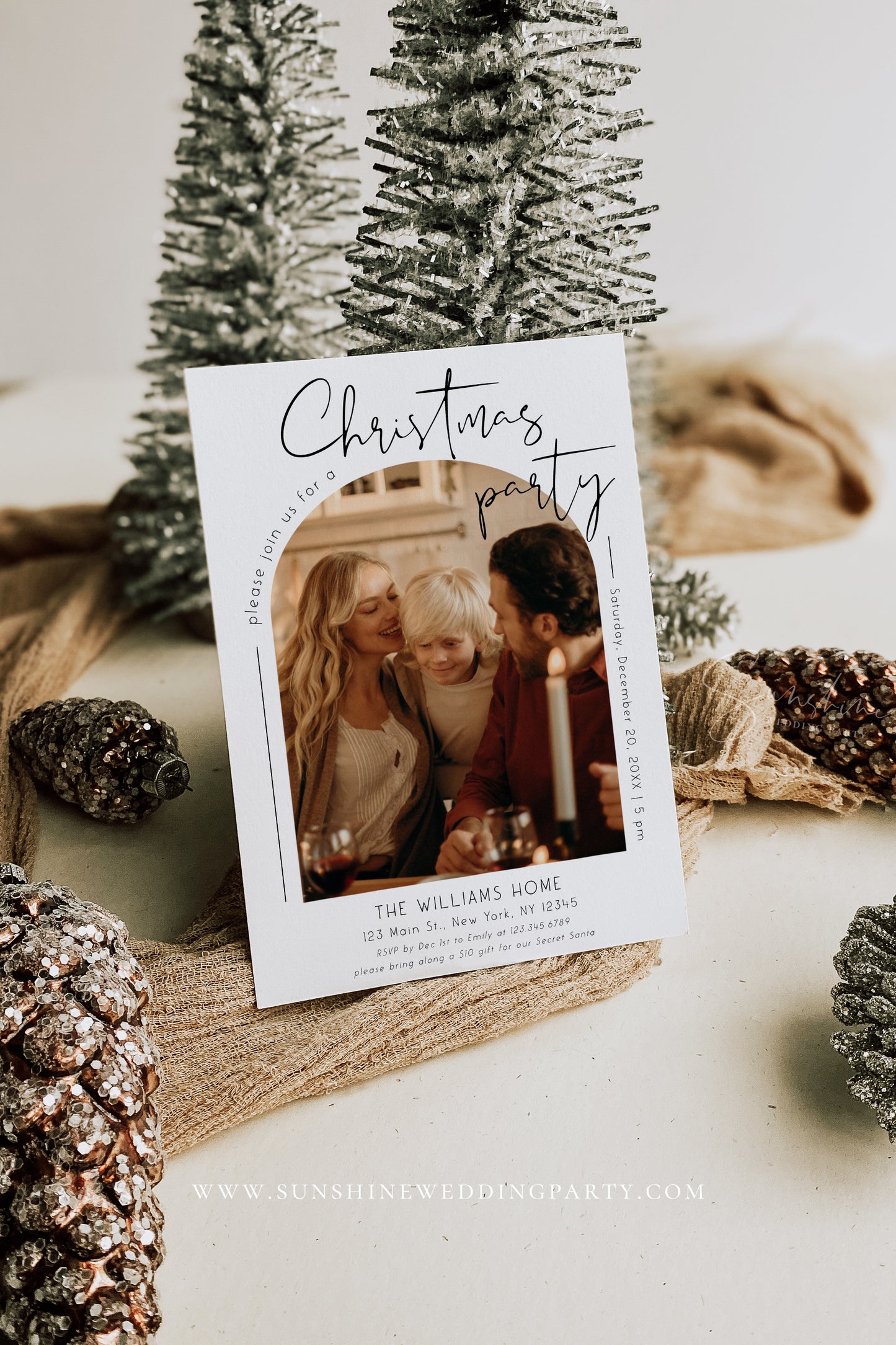 Modern Minimalist Photo Christmas Invitation Template