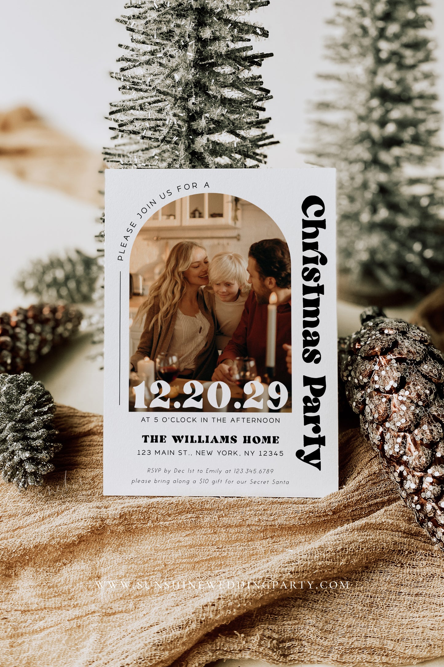 Modern Minimalist Photo Christmas Invitation Template