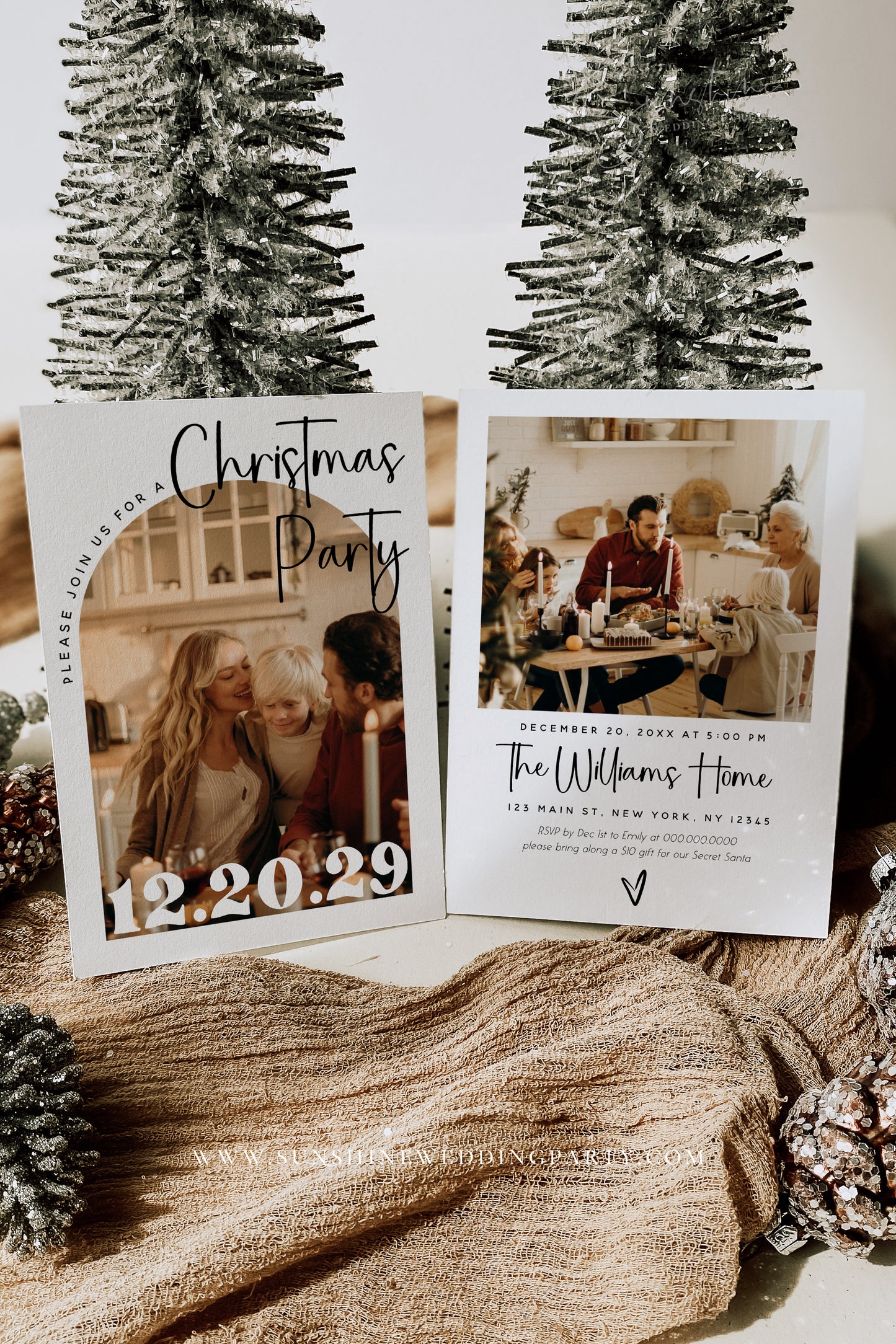 Modern Minimalist Photo Christmas Invitation Template