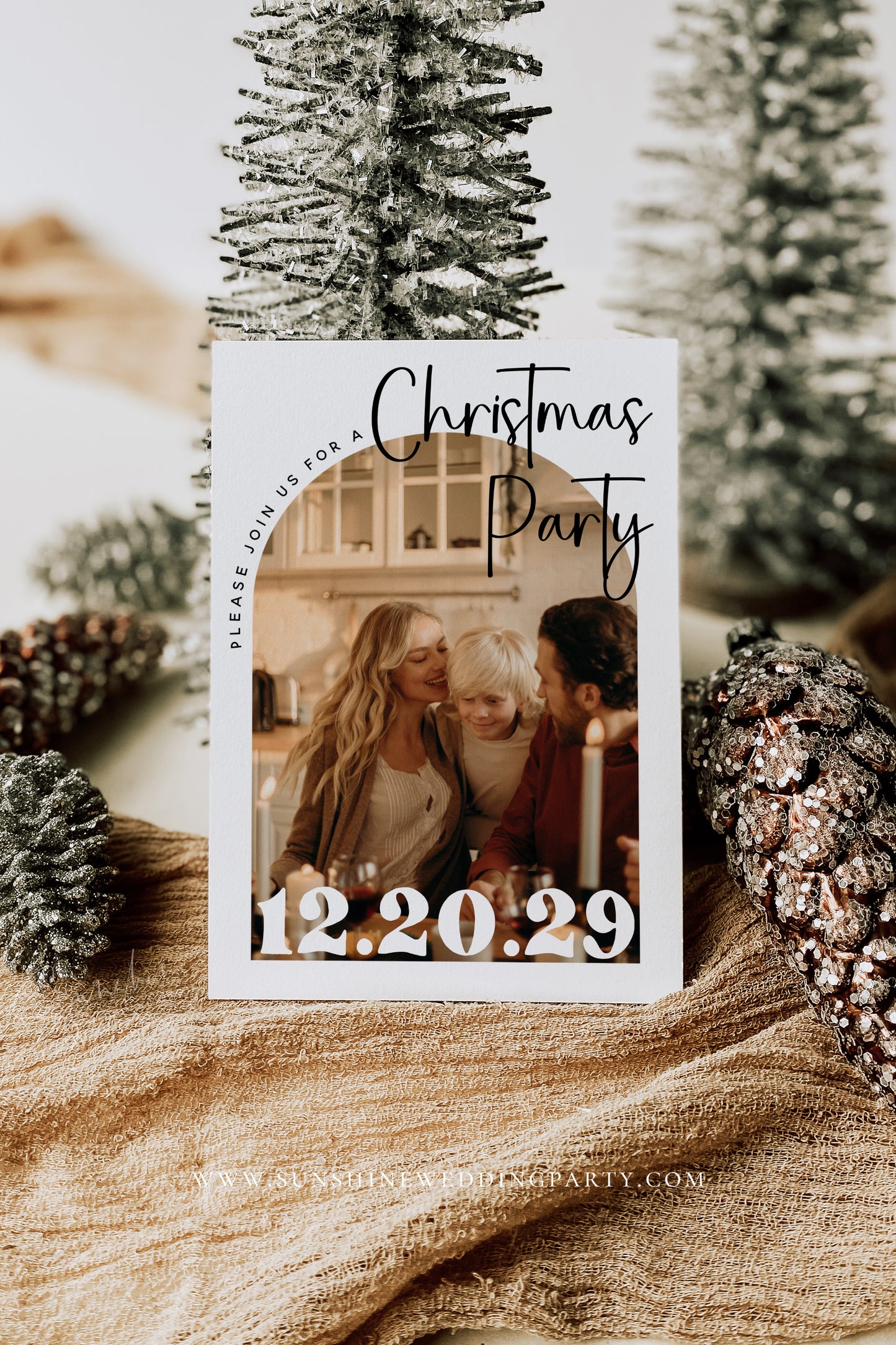 Modern Minimalist Photo Christmas Invitation Template