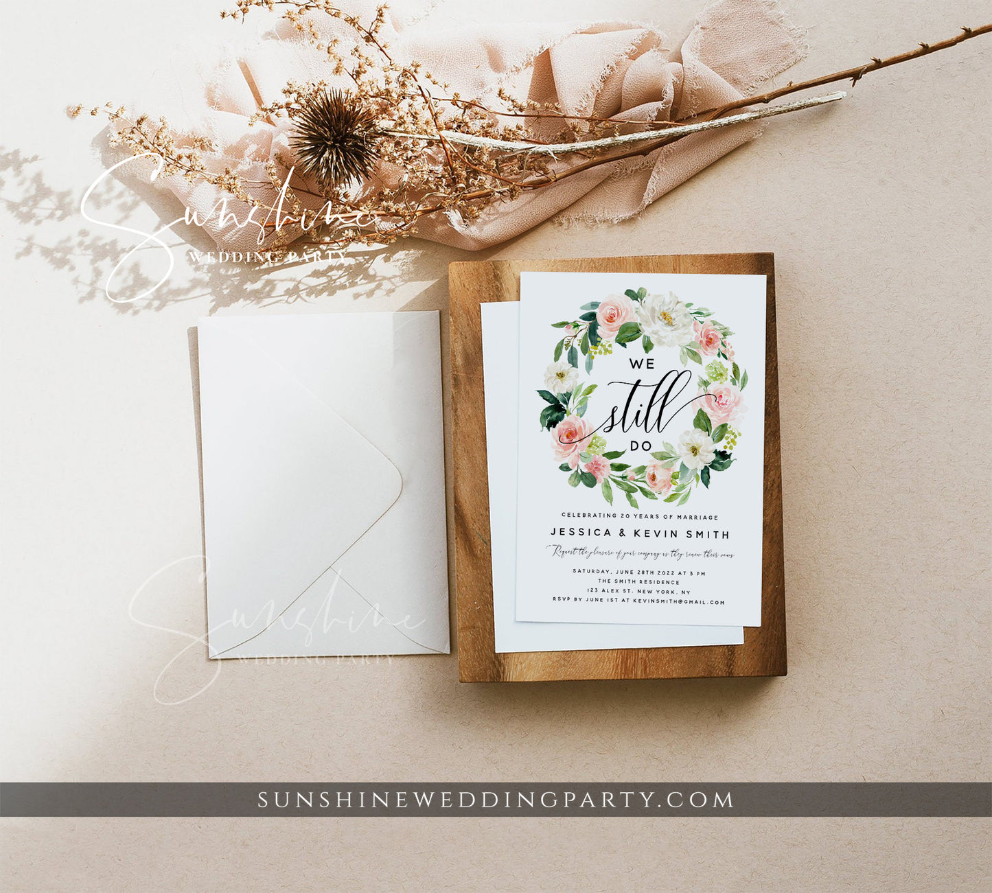 White and Pink Blush Floral Vow Renewal Invitation Template