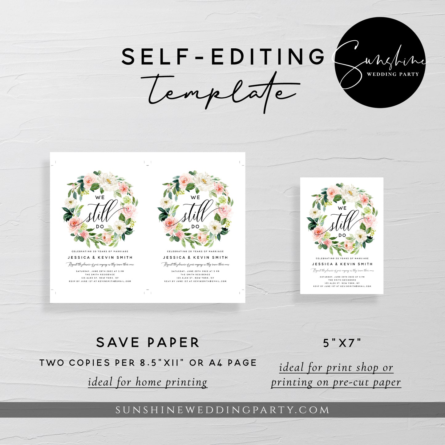 White and Pink Blush Floral Vow Renewal Invitation Template