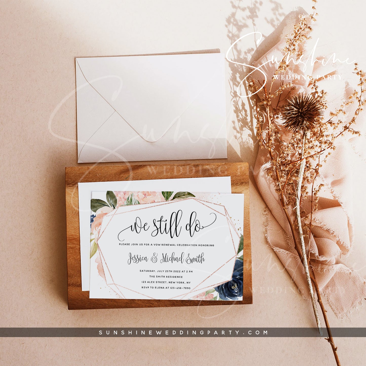 Navy & Blush Vow Renewal Invitation Template