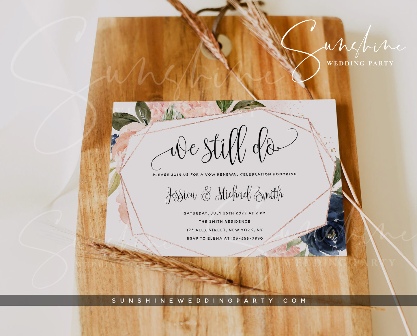 Navy & Blush Vow Renewal Invitation Template