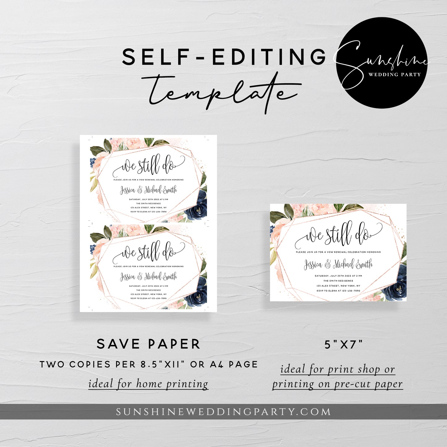 Navy & Blush Vow Renewal Invitation Template