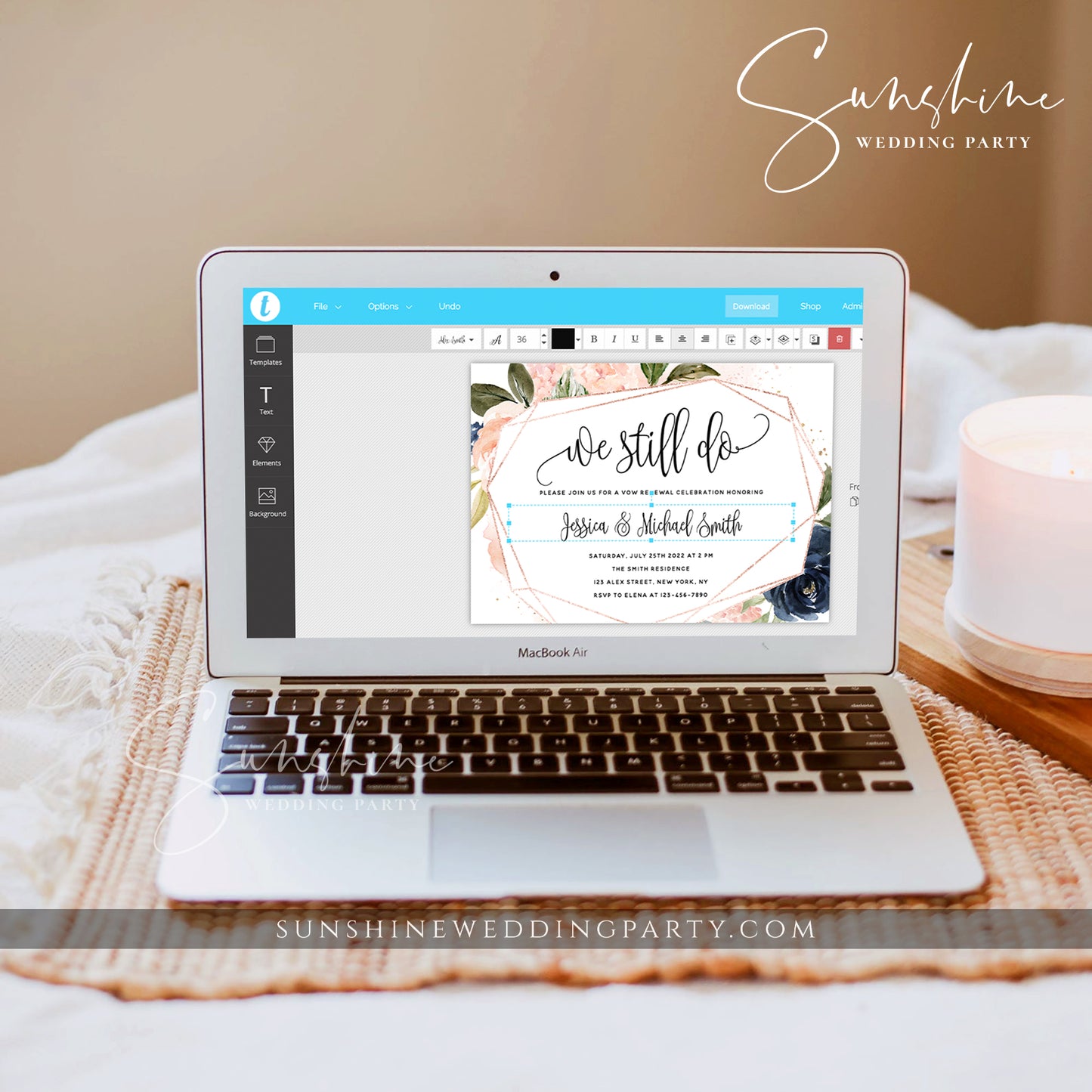 Navy & Blush Vow Renewal Invitation Template