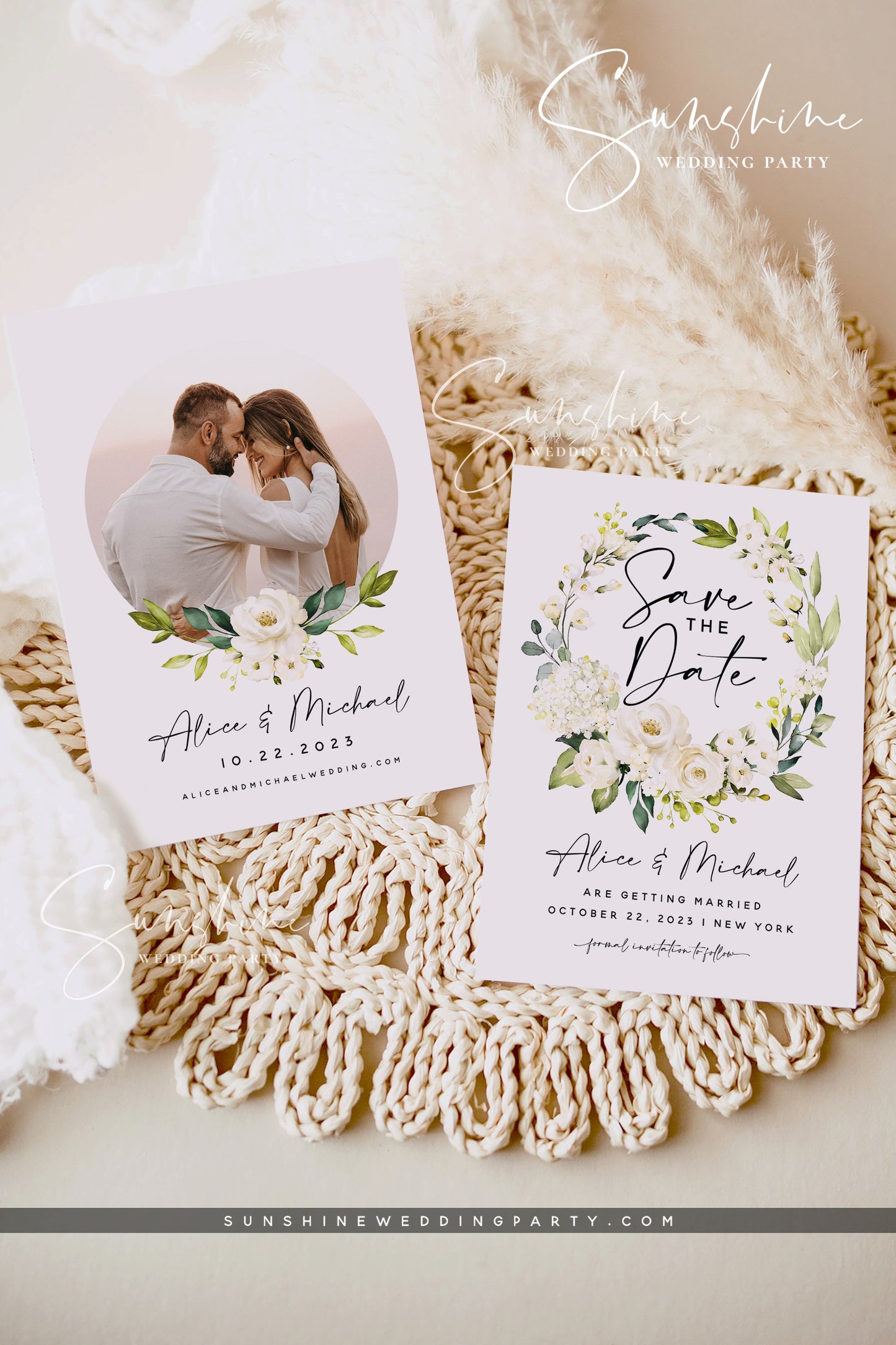 White Floral Photo Save the Date Template