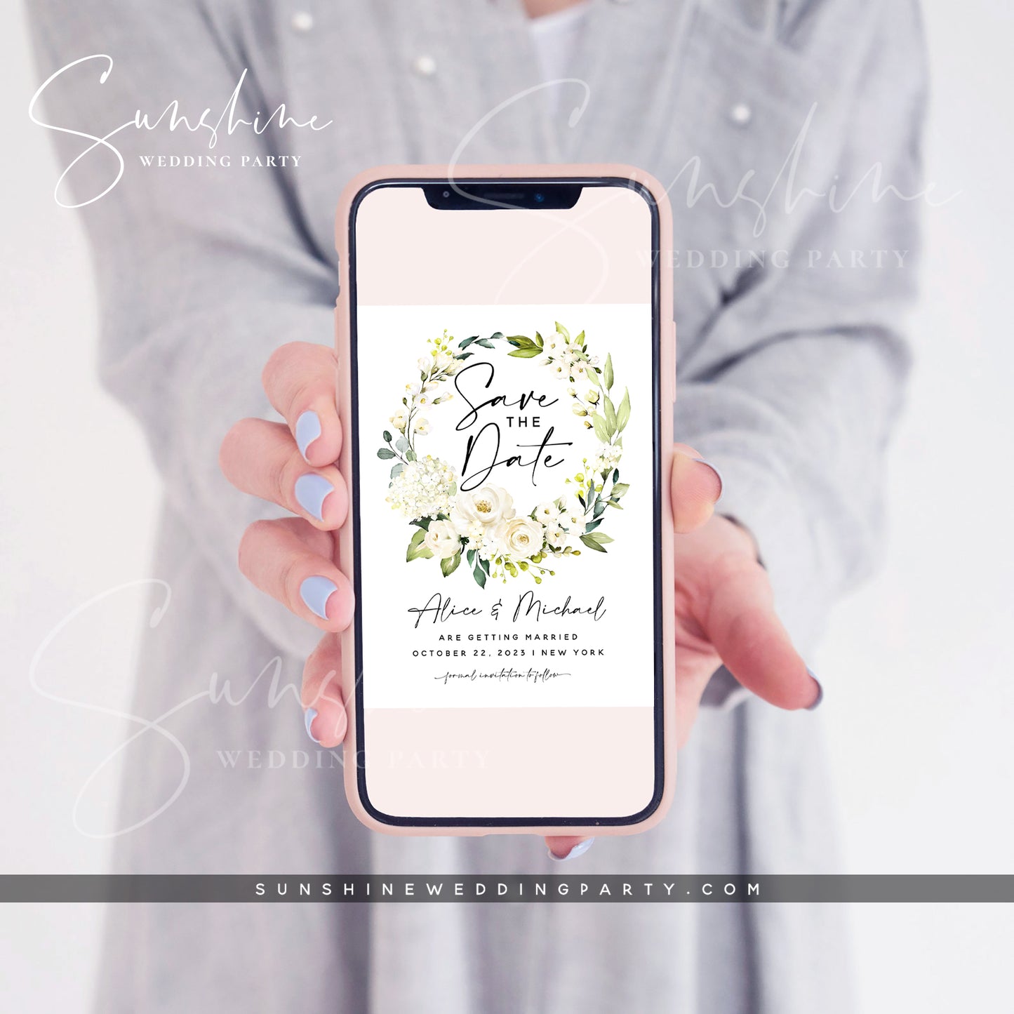White Floral Photo Save the Date Template