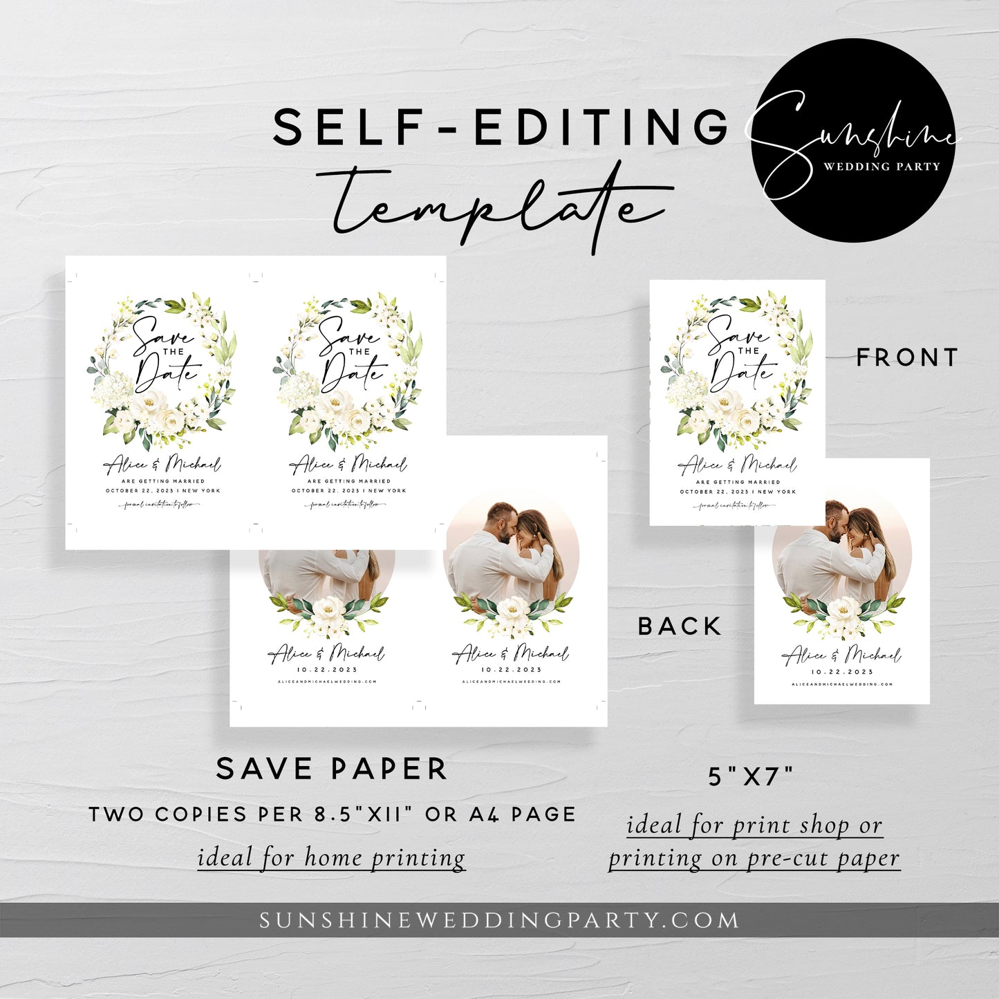White Floral Photo Save the Date Template