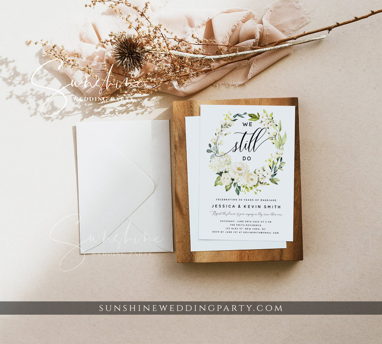 White Floral Vow Renewal Invitation Template