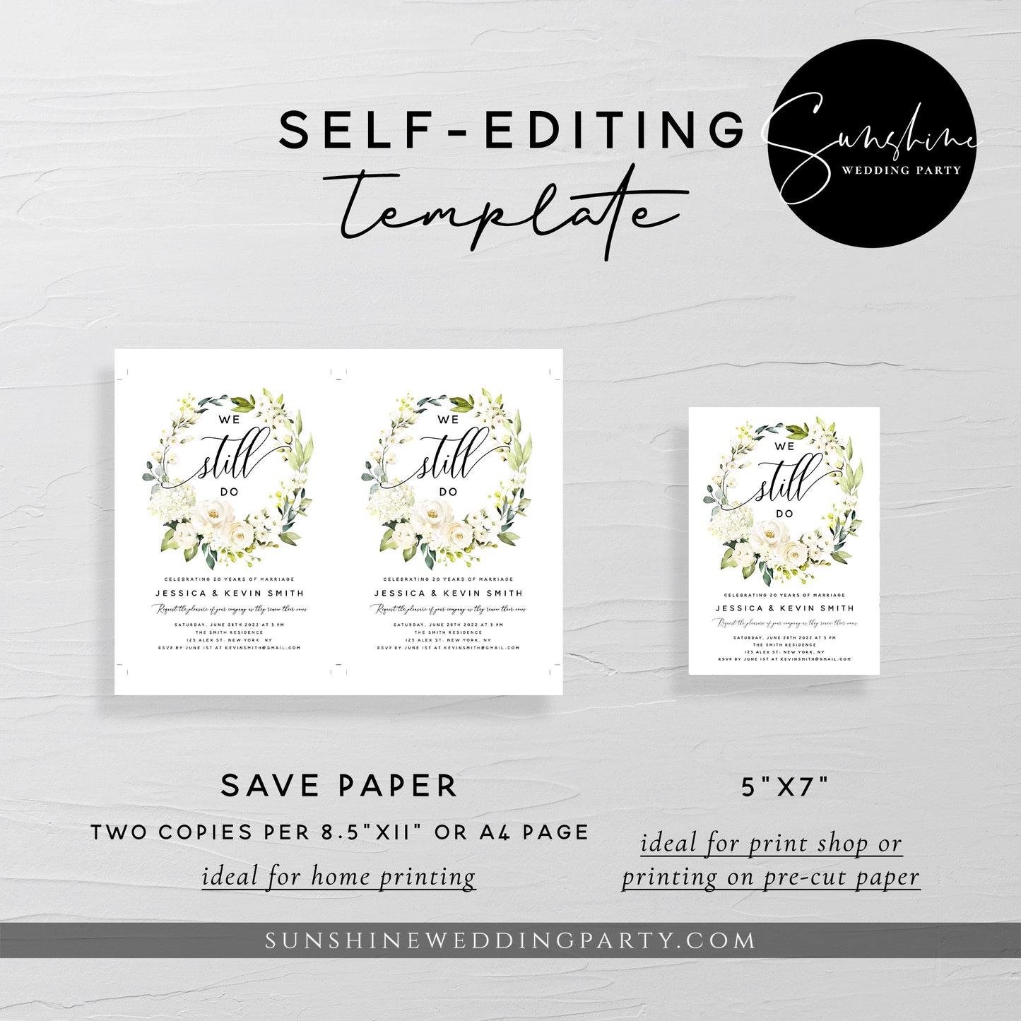 White Floral Vow Renewal Invitation Template