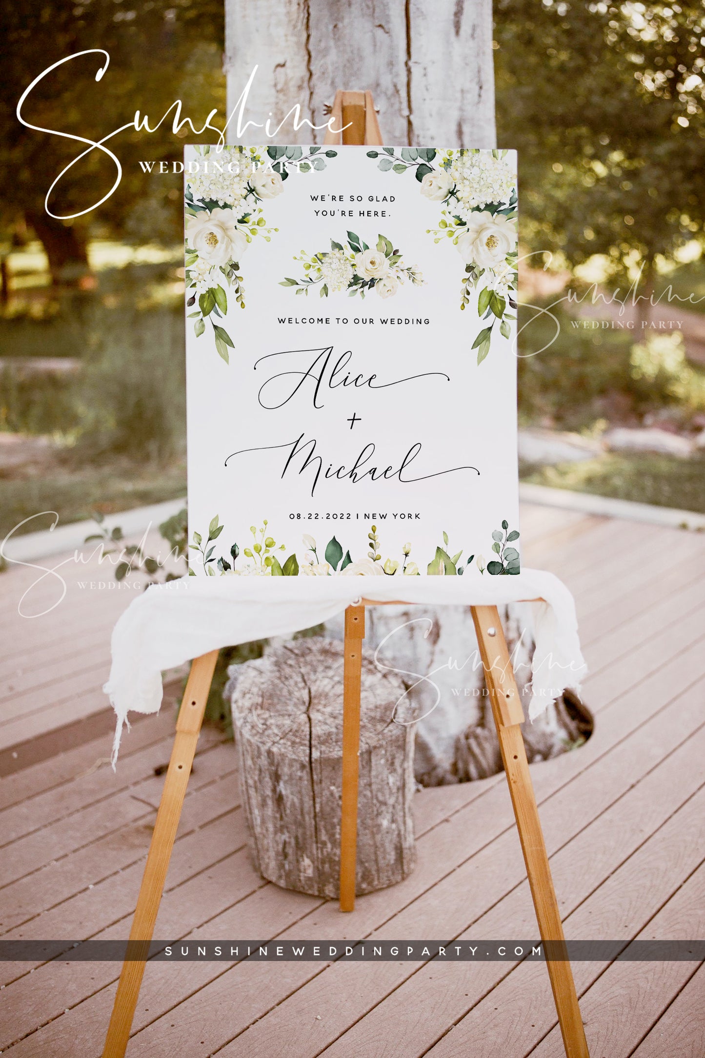 White Floral Wedding Welcome Sign Template