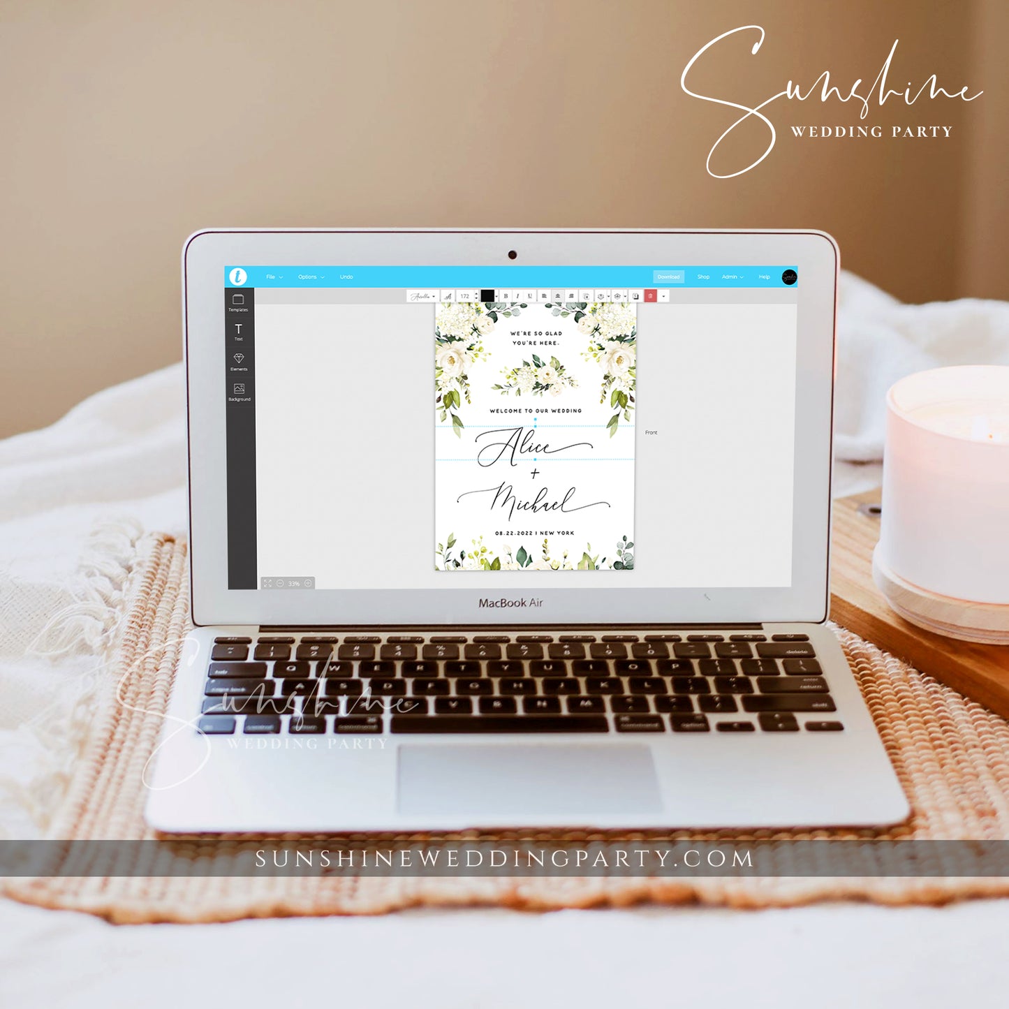White Floral Wedding Welcome Sign Template