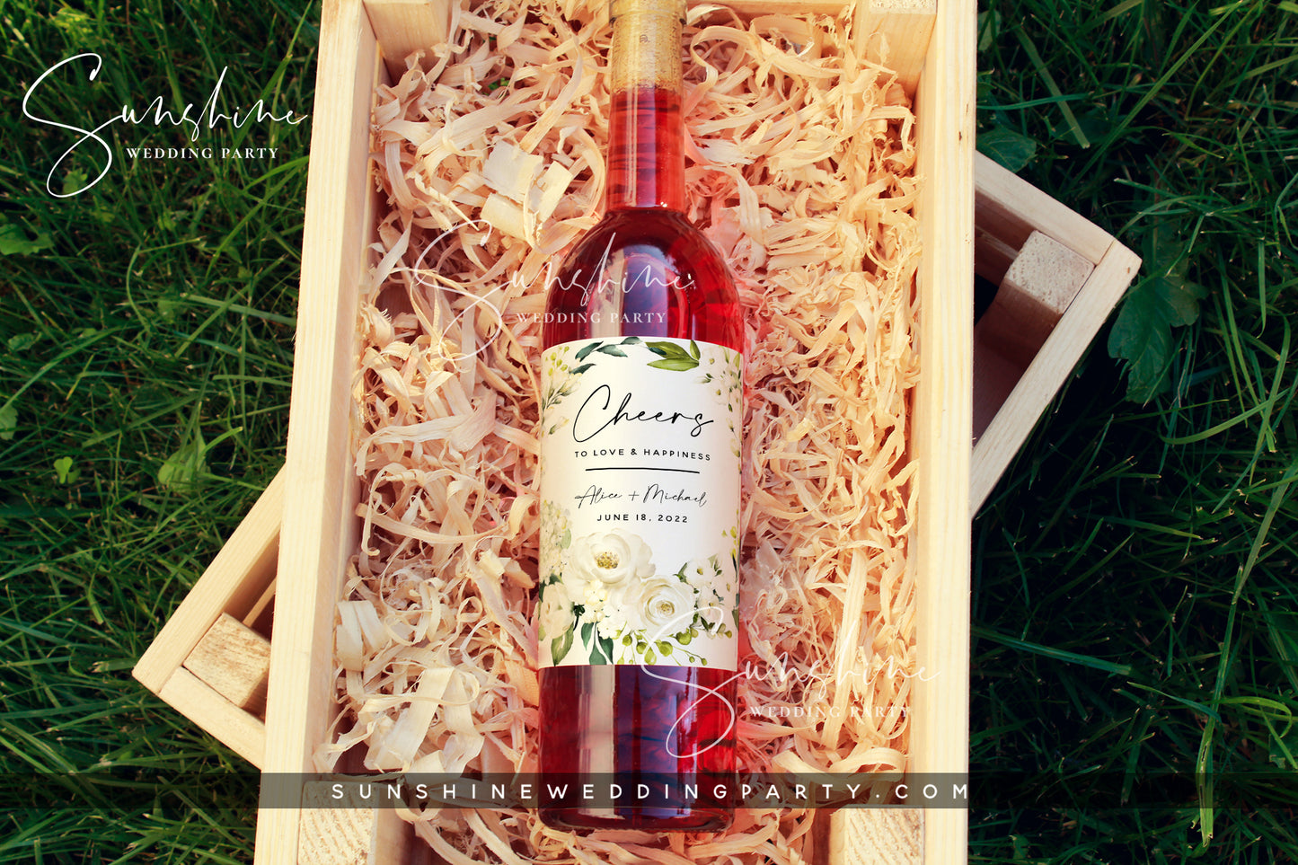 White Floral Editable Wine Bottle Label Template