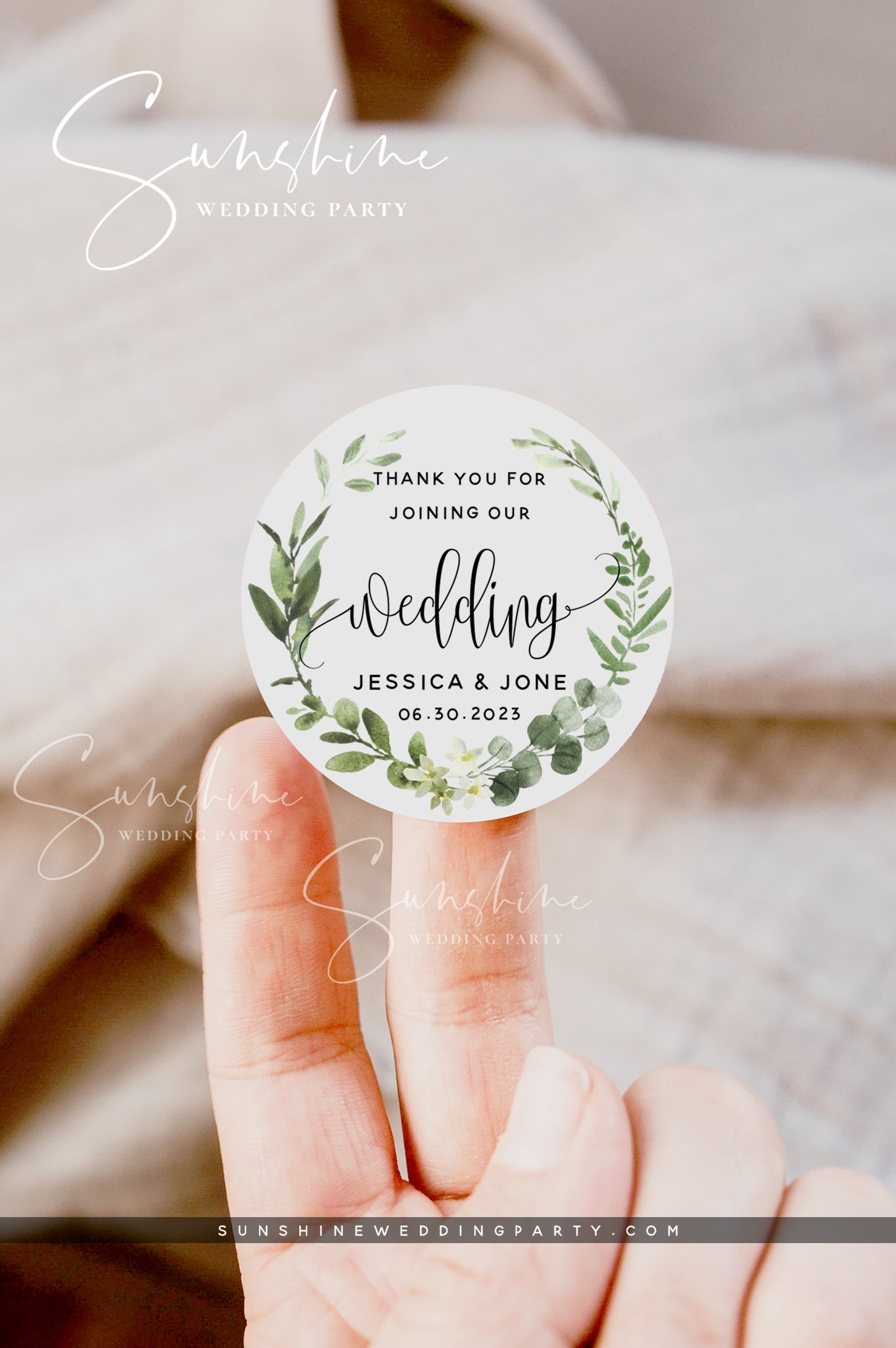 Eucalyptus Greenery Round Label Favor Tag Template