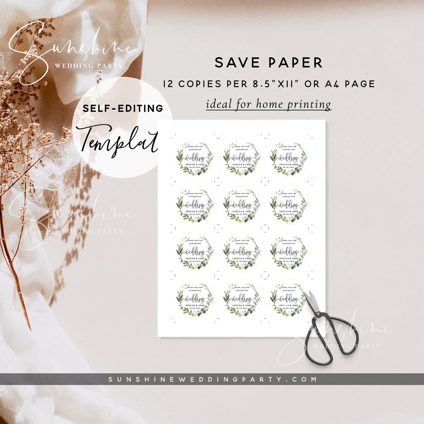 Eucalyptus Greenery Round Label Favor Tag Template