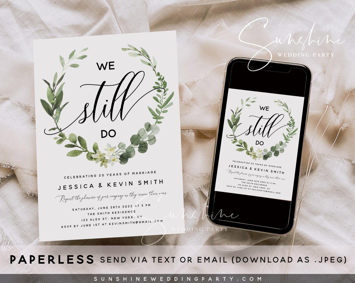 Eucalyptus Greenery Vow Renewal Invitation Template