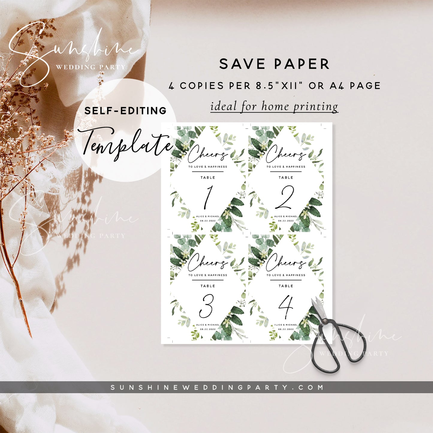 Eucalyptus Greenery Editable Wine Bottle Label Template