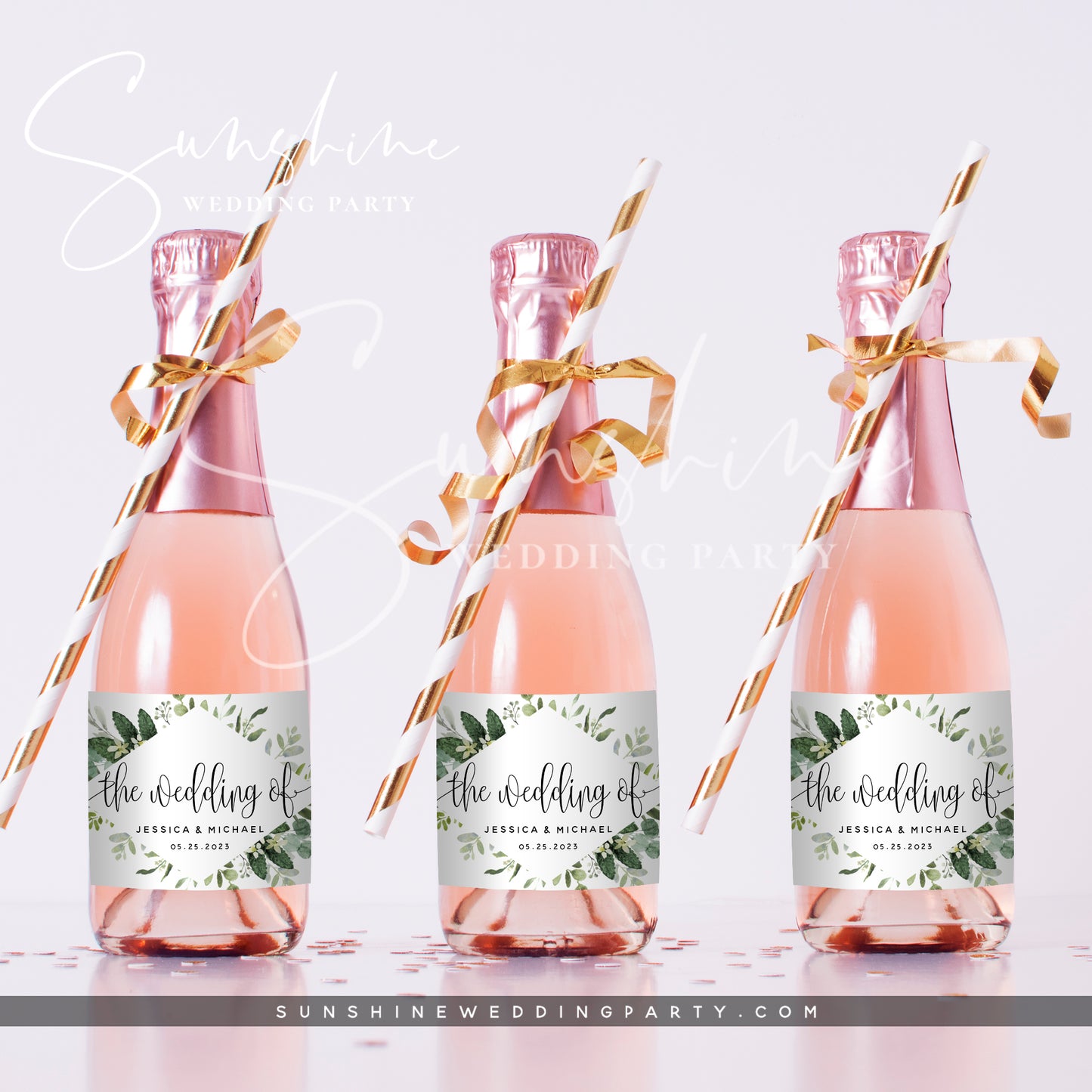 Eucalyptus Greenery Mini Champagne Bottle Label Template