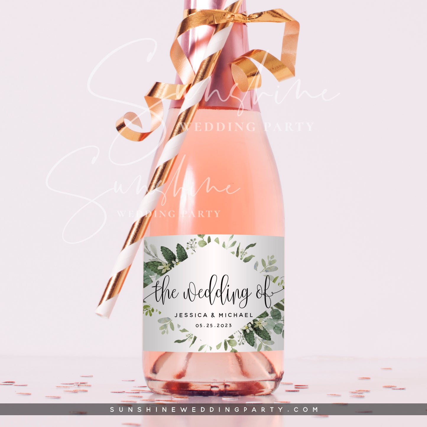 Eucalyptus Greenery Mini Champagne Bottle Label Template