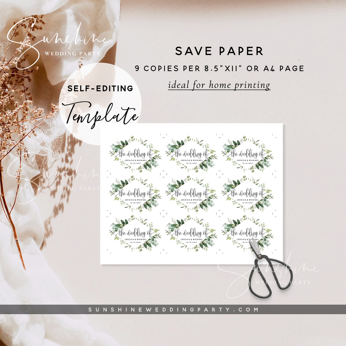 Eucalyptus Greenery Mini Champagne Bottle Label Template