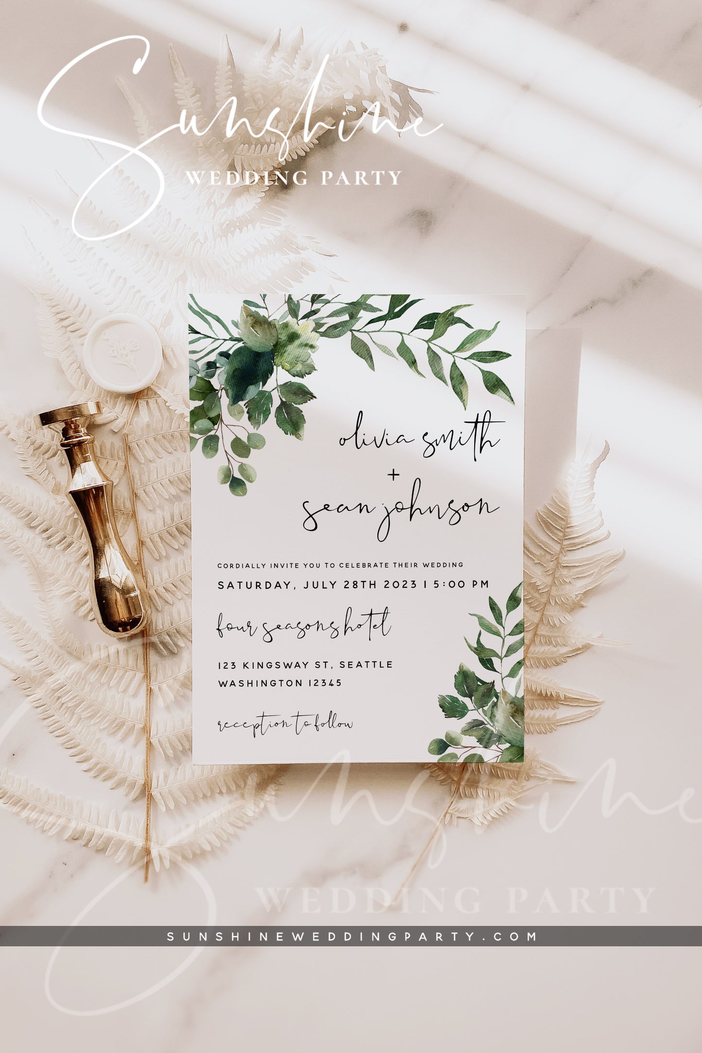 Greenery Wedding Invitation Kit, Printable Wedding Invitation Suite, Editable Template