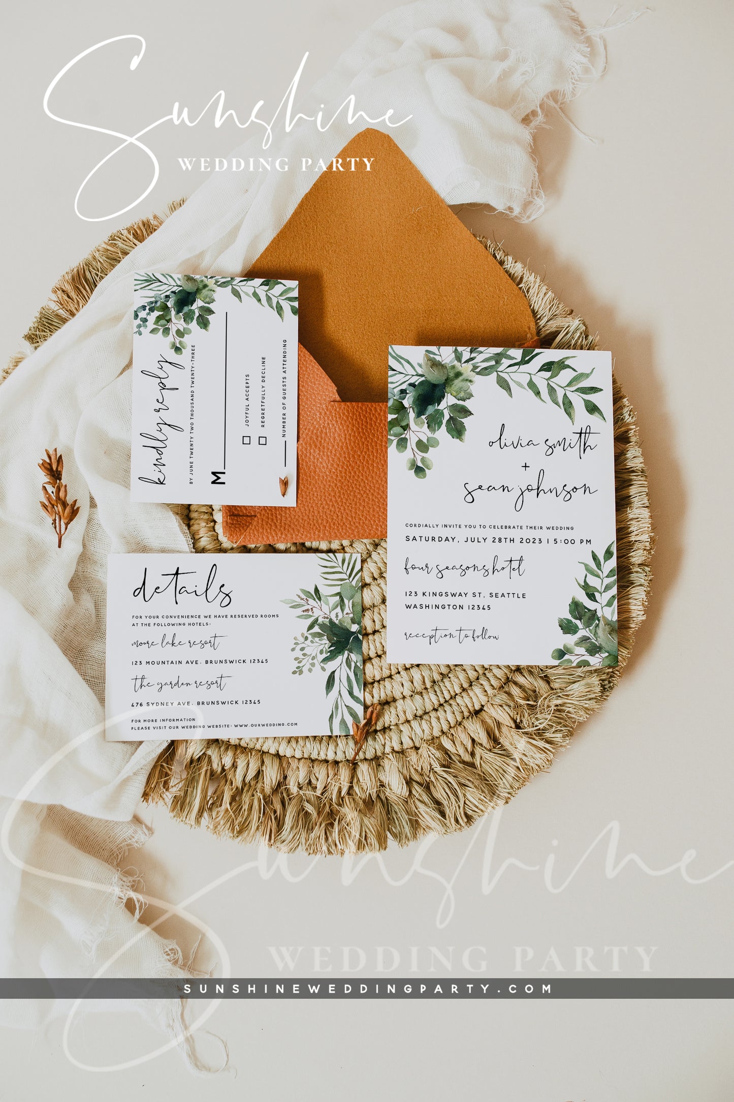 Greenery Wedding Invitation Kit, Printable Wedding Invitation Suite, Editable Template