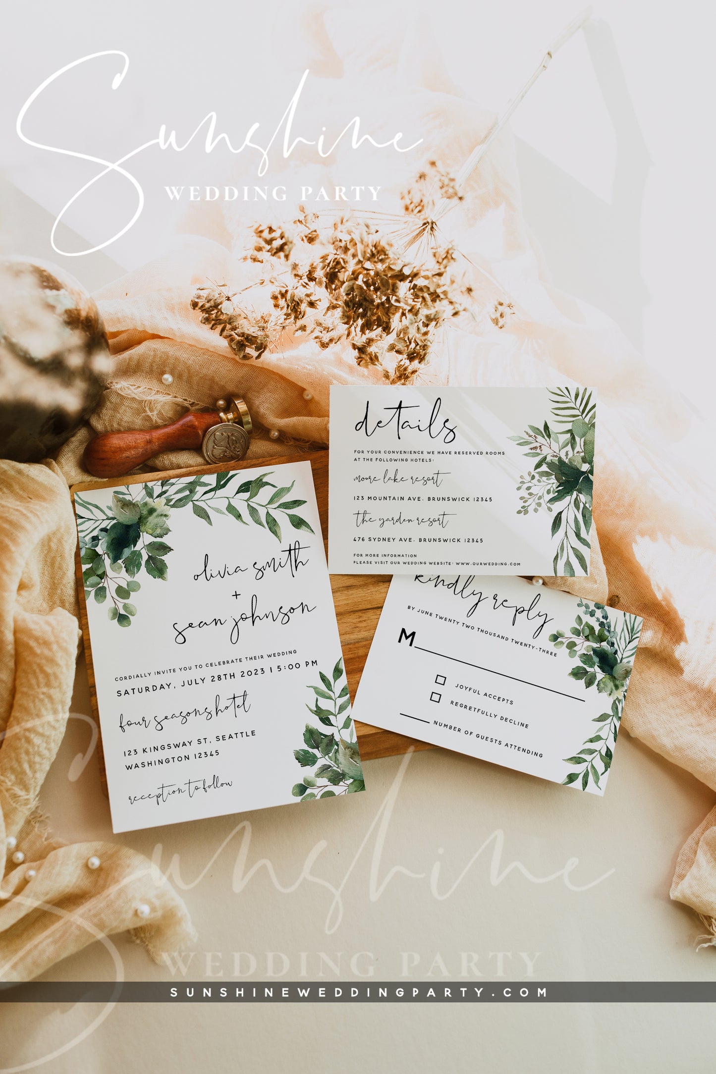 Greenery Wedding Invitation Kit, Printable Wedding Invitation Suite, Editable Template