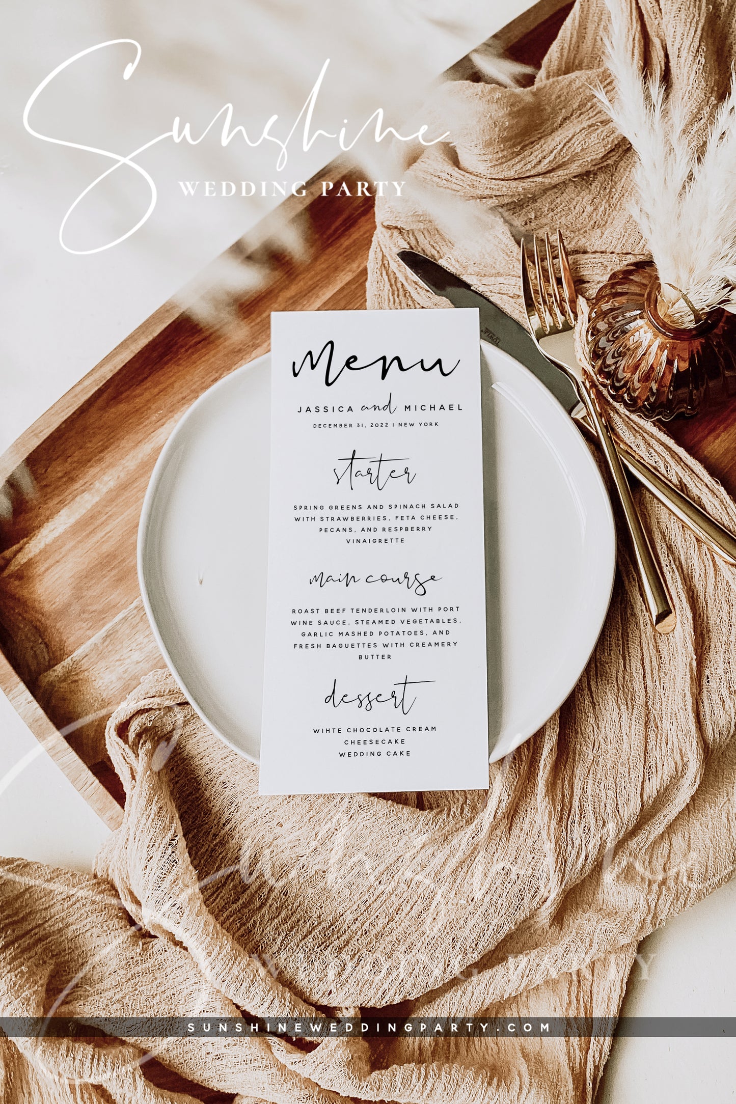 Modern Wedding Menu, Minimalist Printable DIY Menu, Editable Template