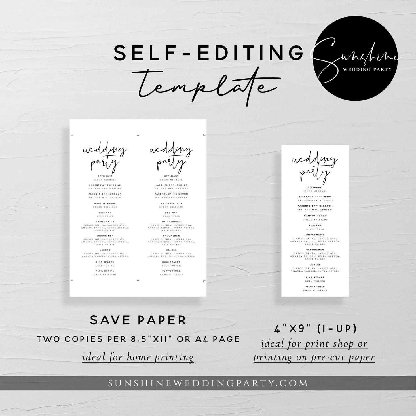 Modern Wedding Program Cards, Printable DIY Program, Editable Template