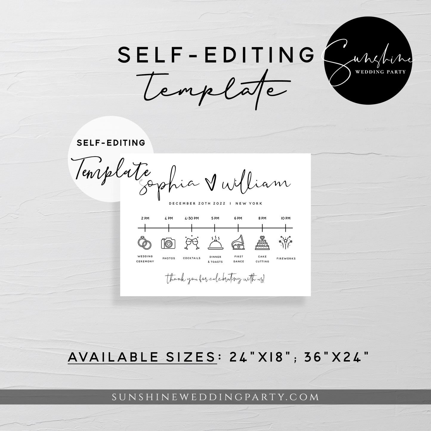 Wedding Itinerary Sign, Printable Timeline Sign, Order of Events Sign, Editable Template