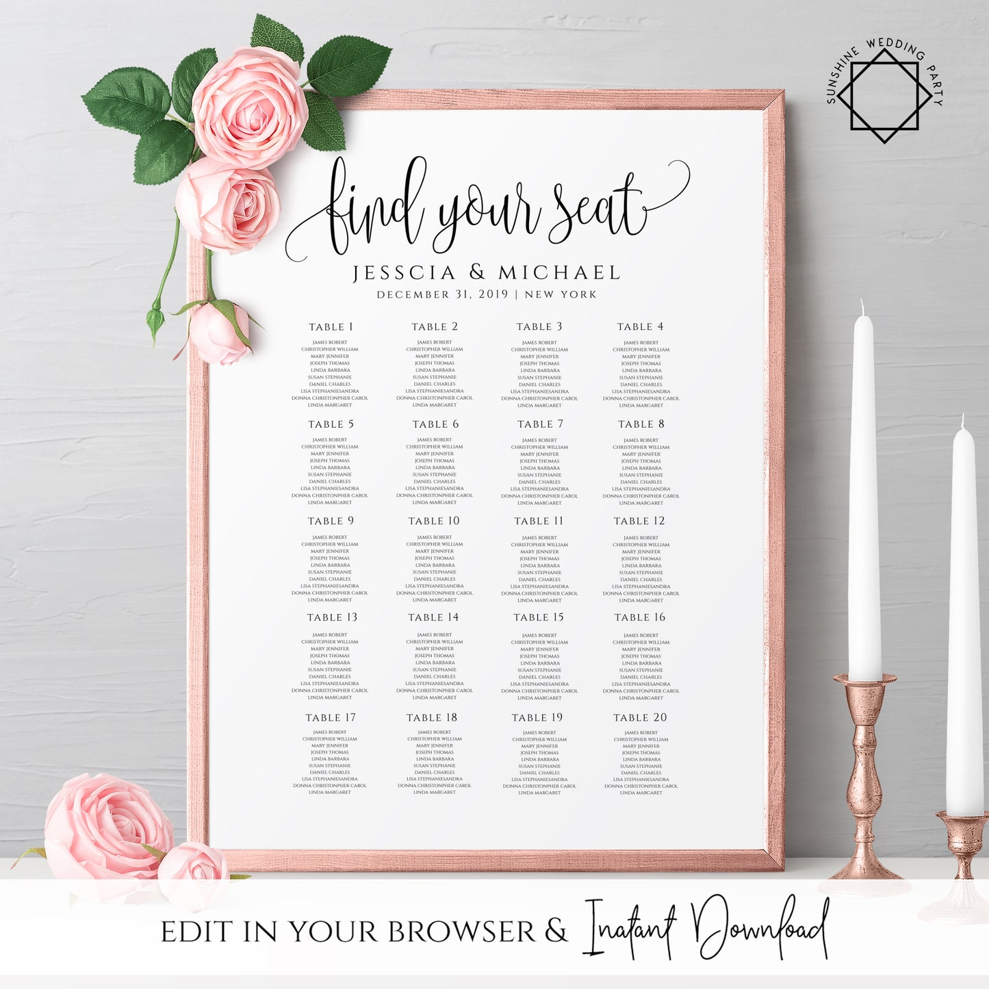 Rustic Wedding Seating Chart Template