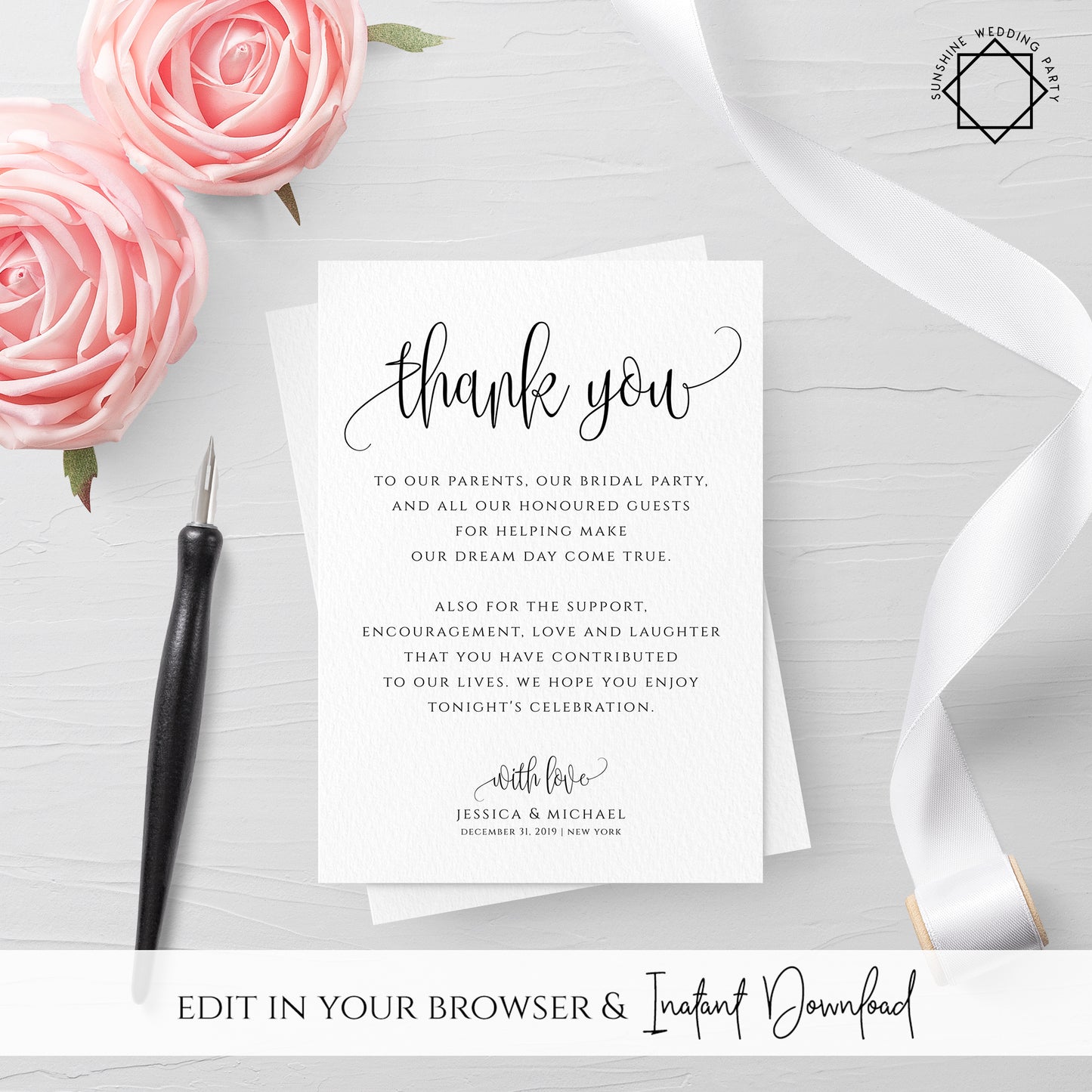 Rustic Wedding Thank You Card Template
