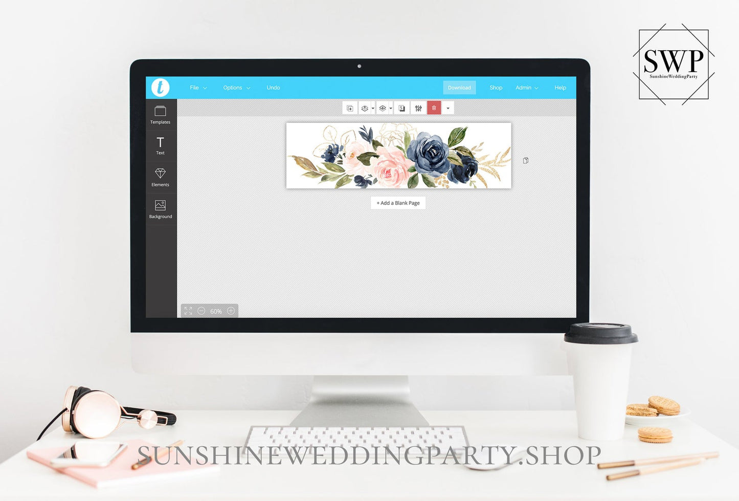 Navy Blush Floral Wedding Bellyband Template