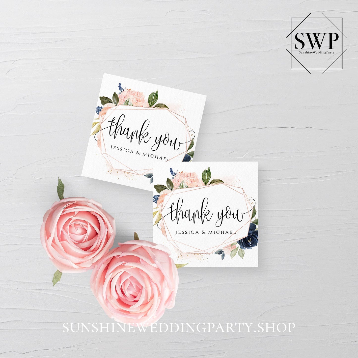 Navy Blush Floral Wedding Invitation Suite Template