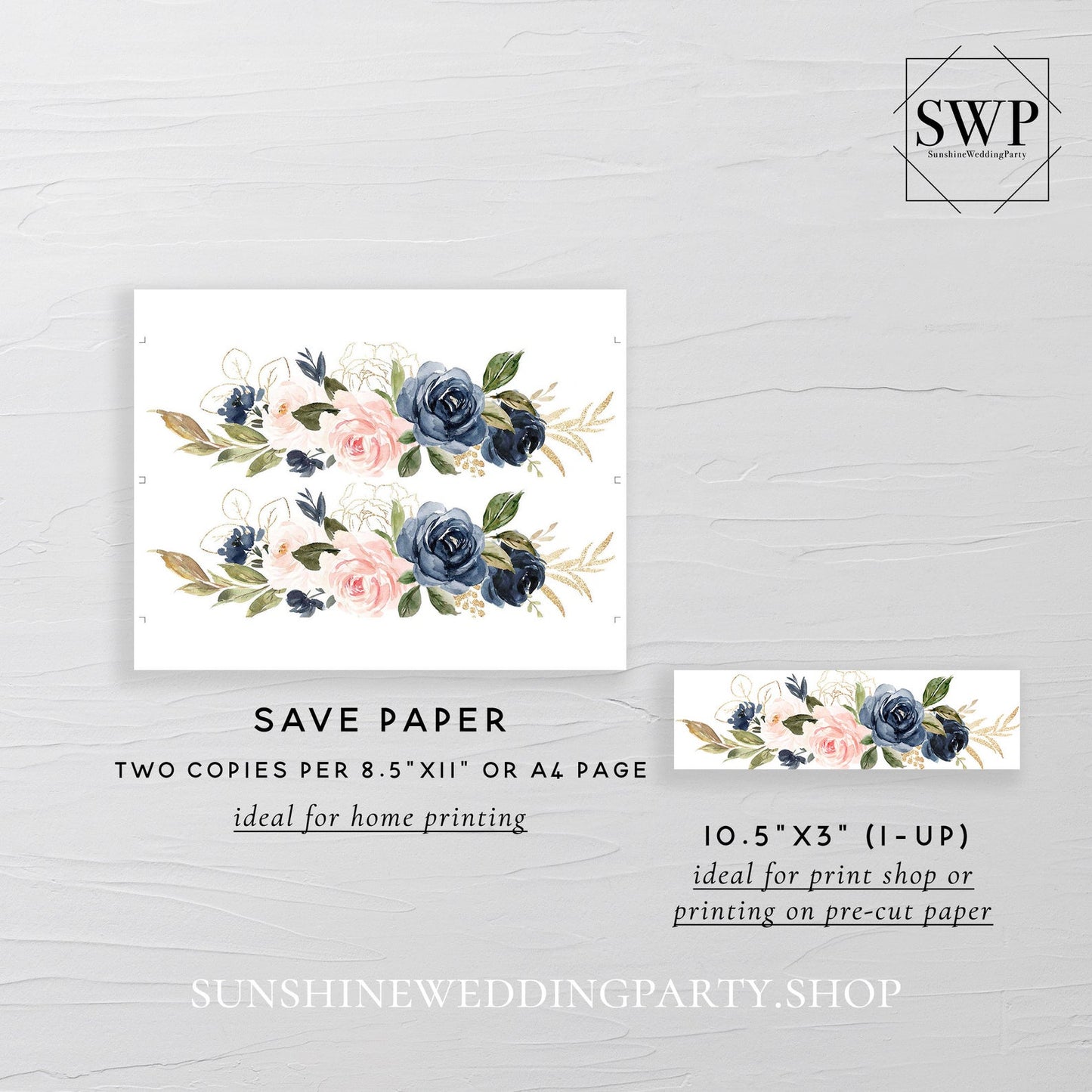 Navy Blush Floral Wedding Bellyband Template