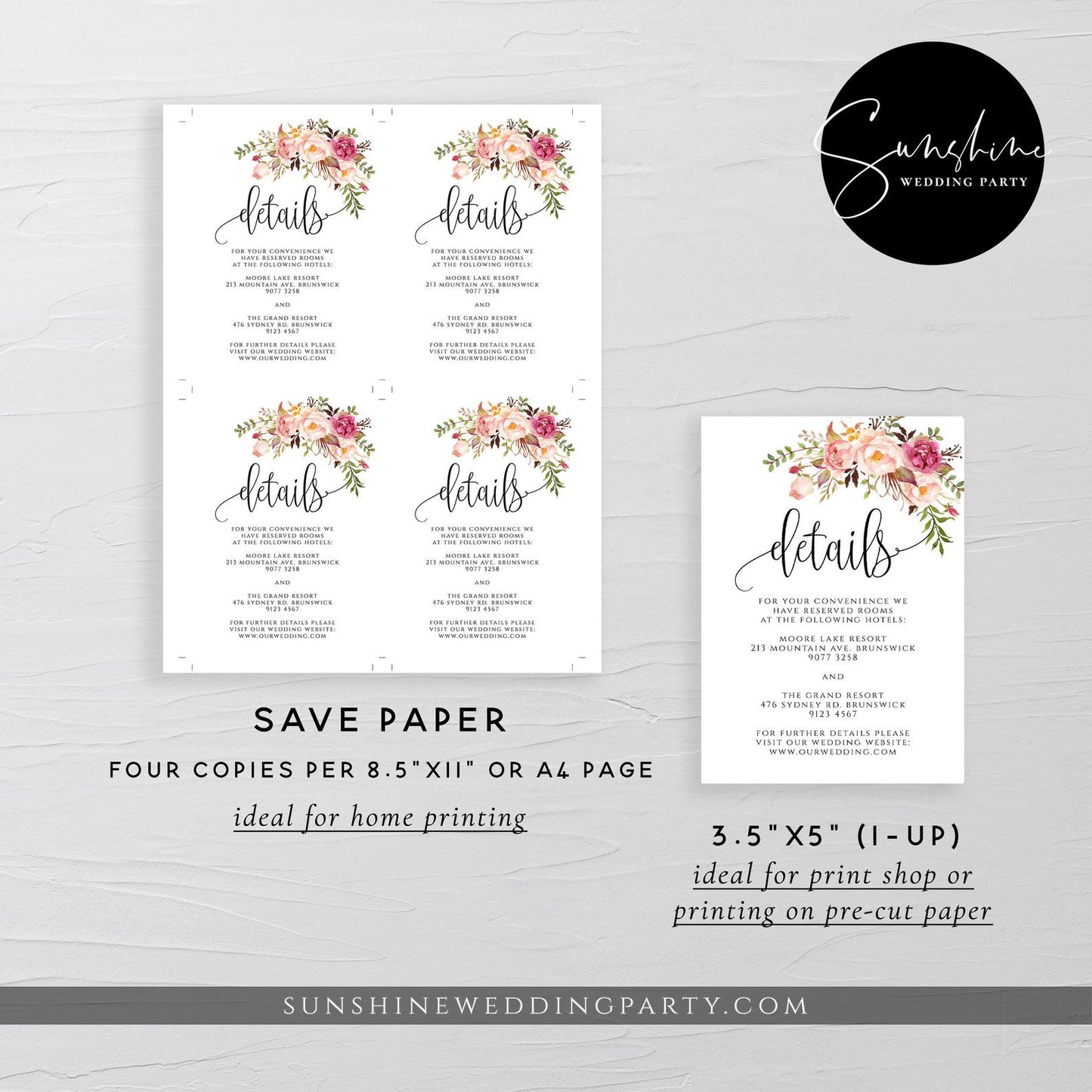 Marsala Red Pink Floral Wedding Details Template