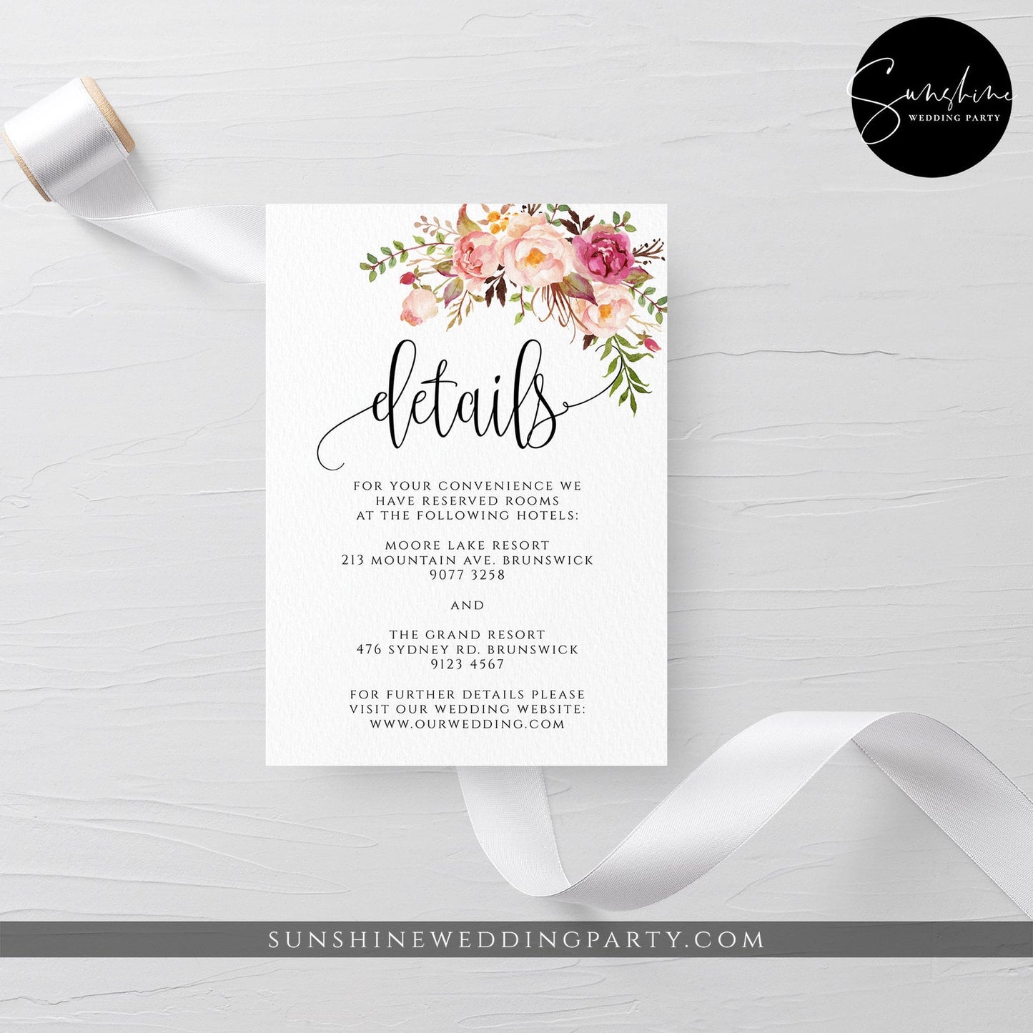 Marsala Red Pink Floral Wedding Details Template