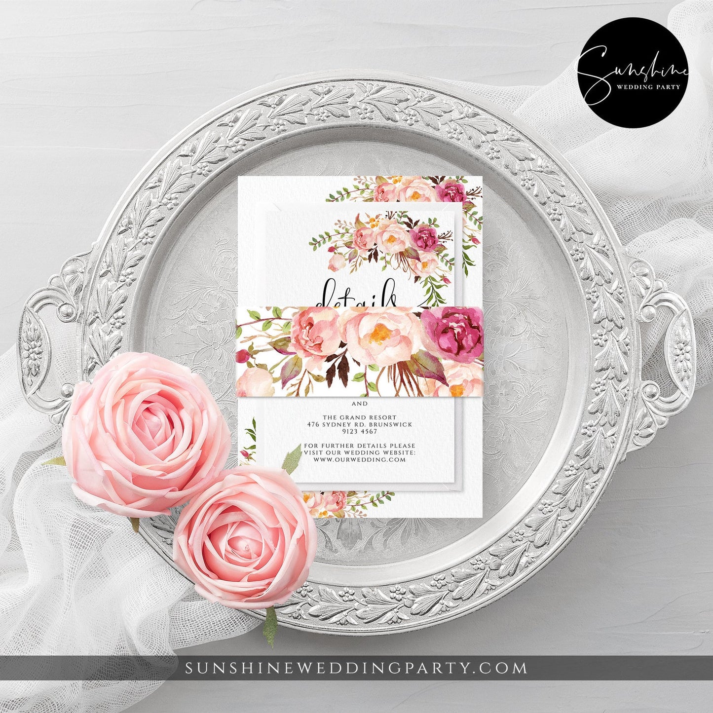 Marsala Red Pink Floral Wedding Bellyband Template
