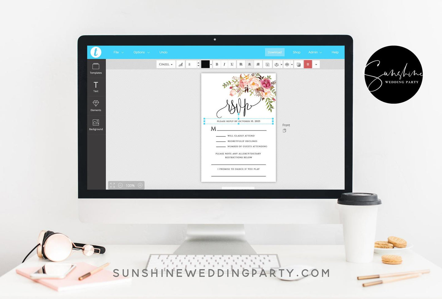 Marsala Red Pink Floral Wedding RSVP Template