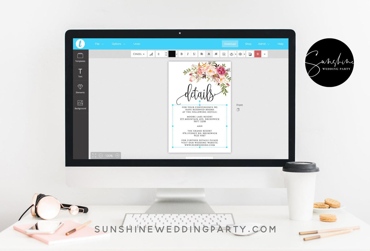 Marsala Red Pink Floral Wedding Details Template
