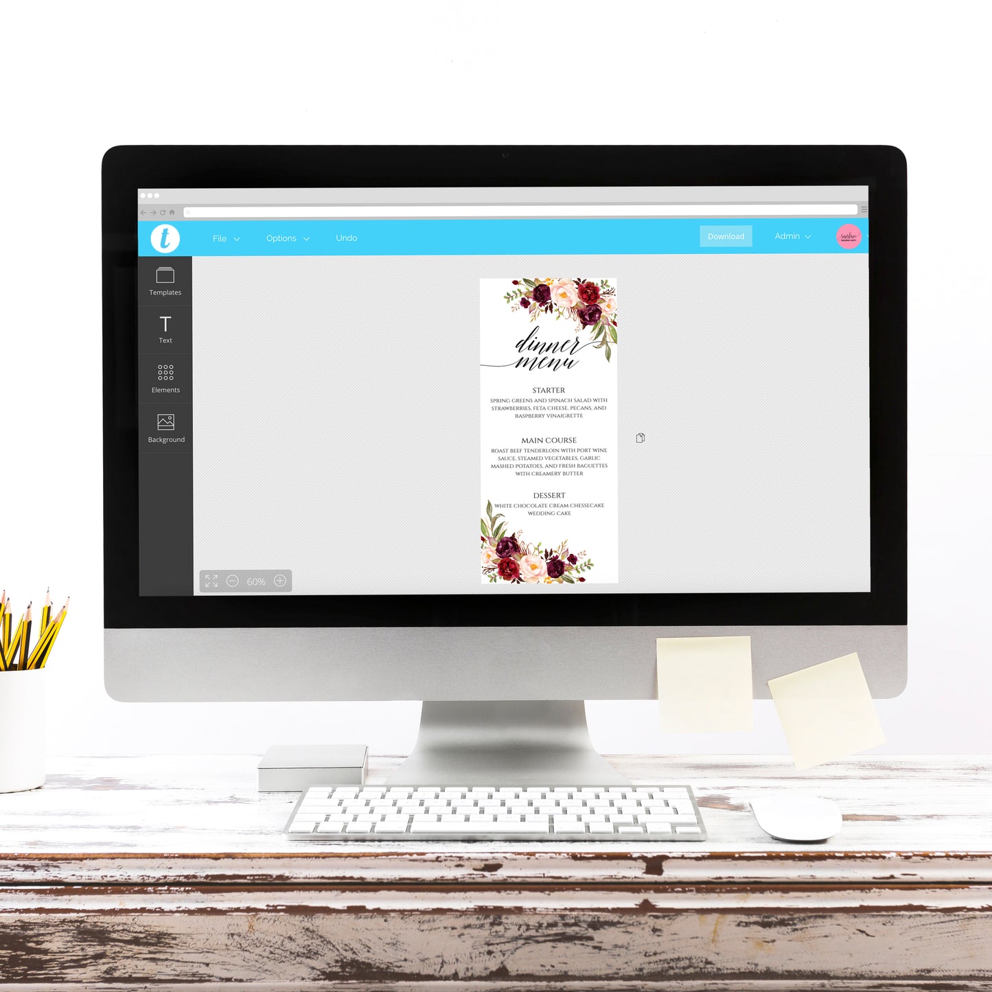 Marsala Red Floral Wedding Menu Template