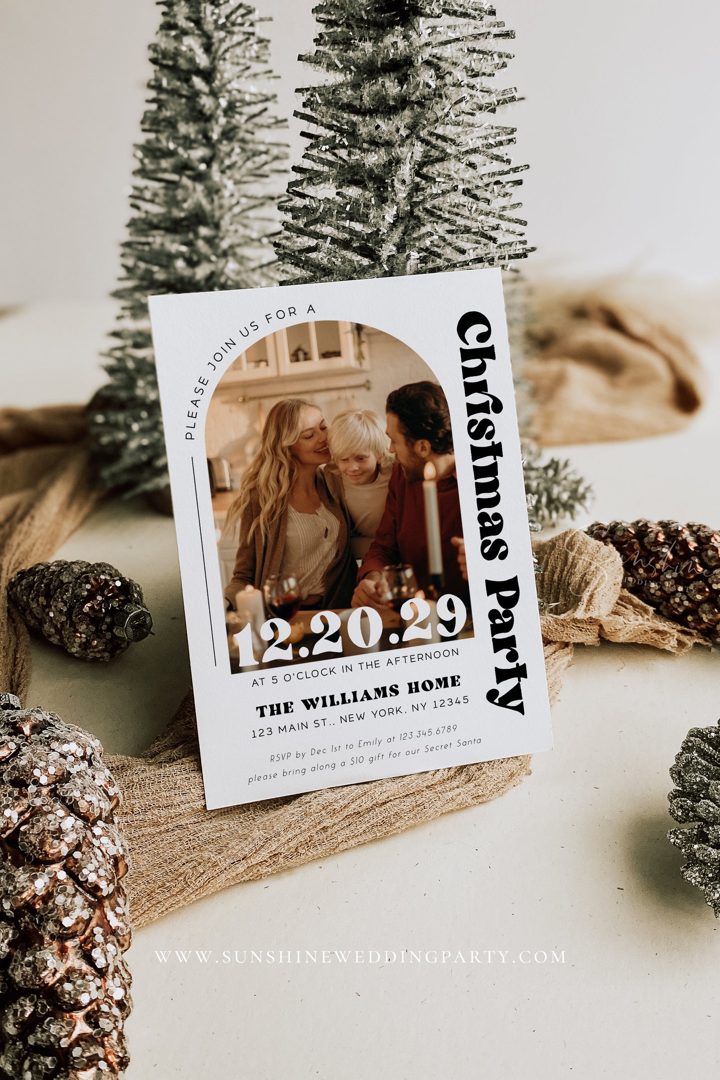 Modern Minimalist Photo Christmas Invitation Template