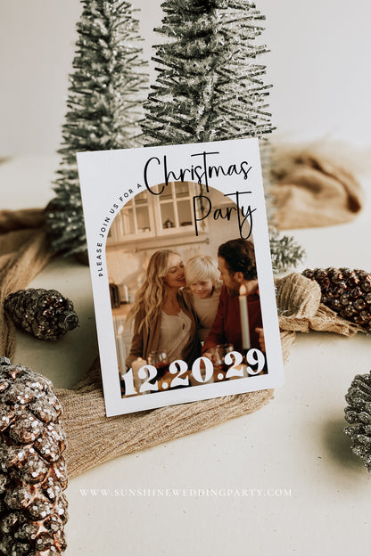 Modern Minimalist Photo Christmas Invitation Template