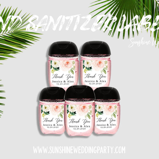 White and Pink Blush Floral Hand Sanitizer Label Template