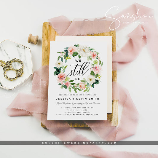 White and Pink Blush Floral Vow Renewal Invitation Template