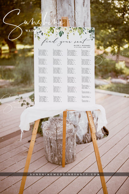 White Floral Wedding Alphabetical Seating Chart Template