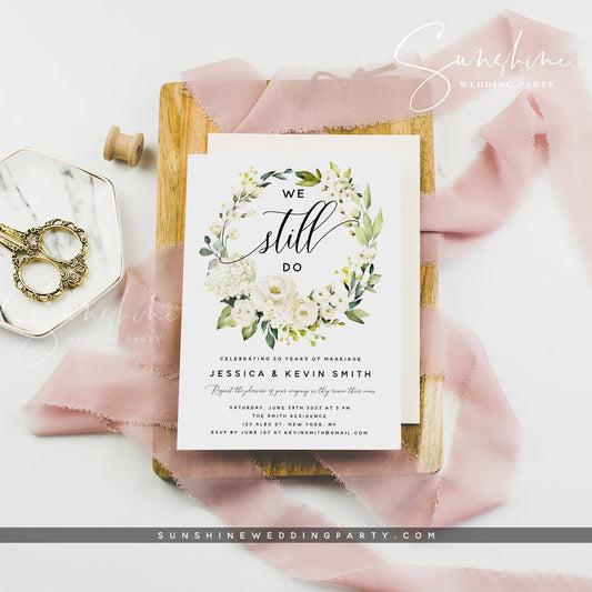 White Floral Vow Renewal Invitation Template