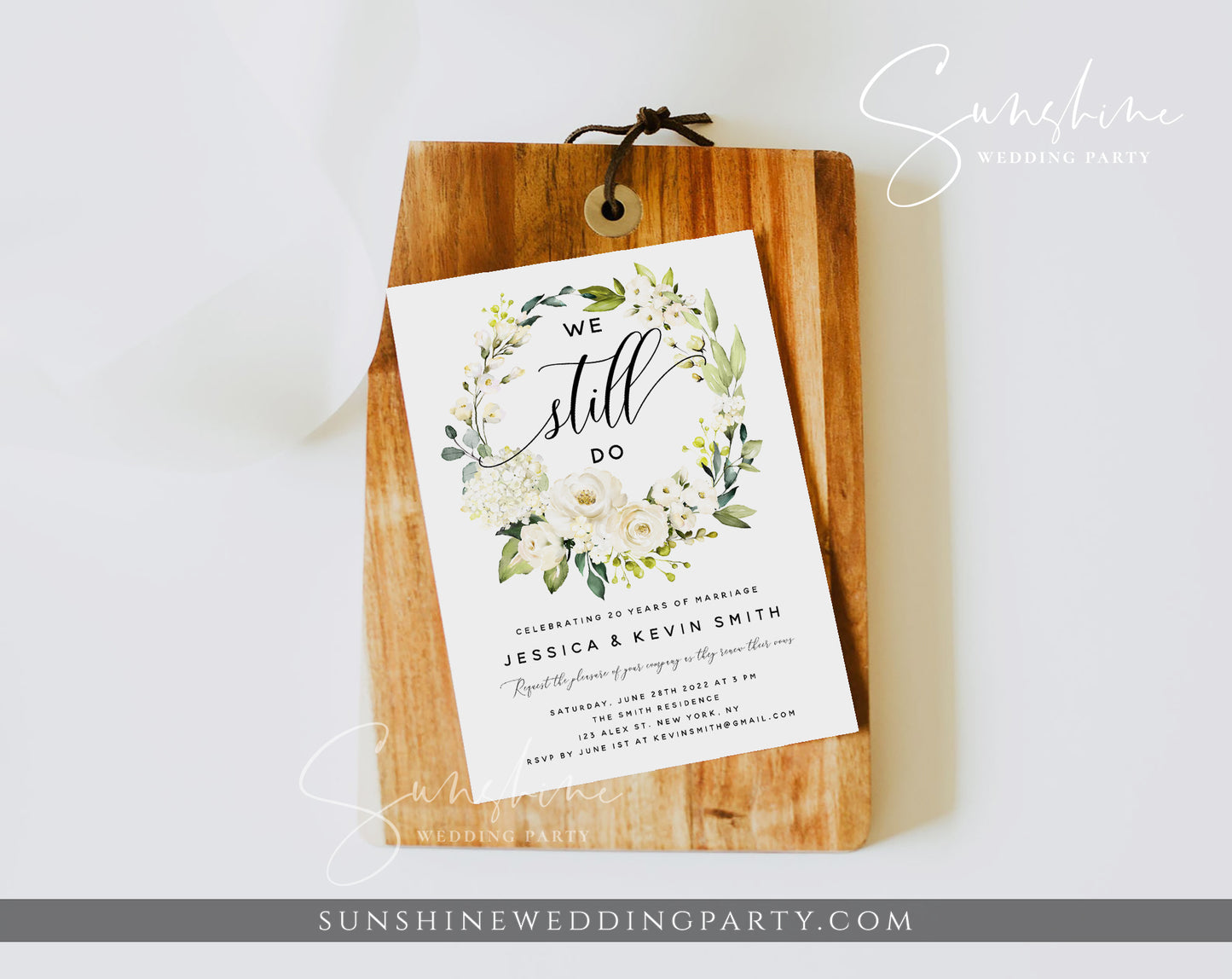 White Floral Vow Renewal Invitation Template