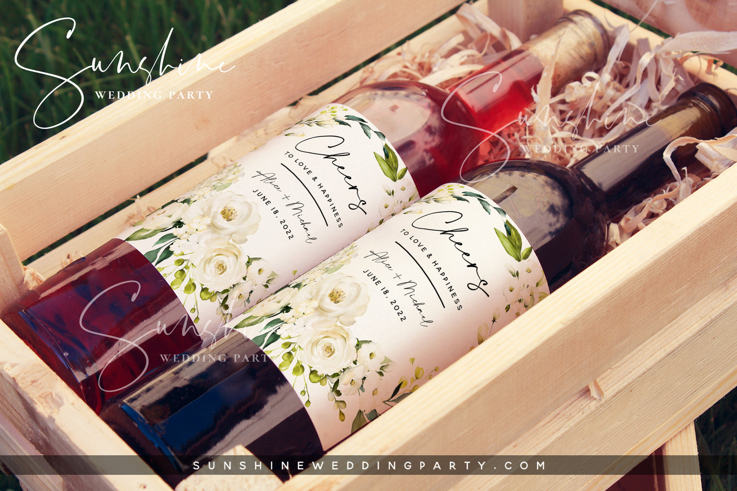 White Floral Editable Wine Bottle Label Template